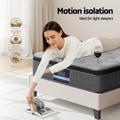 26cm Mattress Single Latex Foam Mattresses with gray quilted cover on beige bed frame, showing motion isolation features