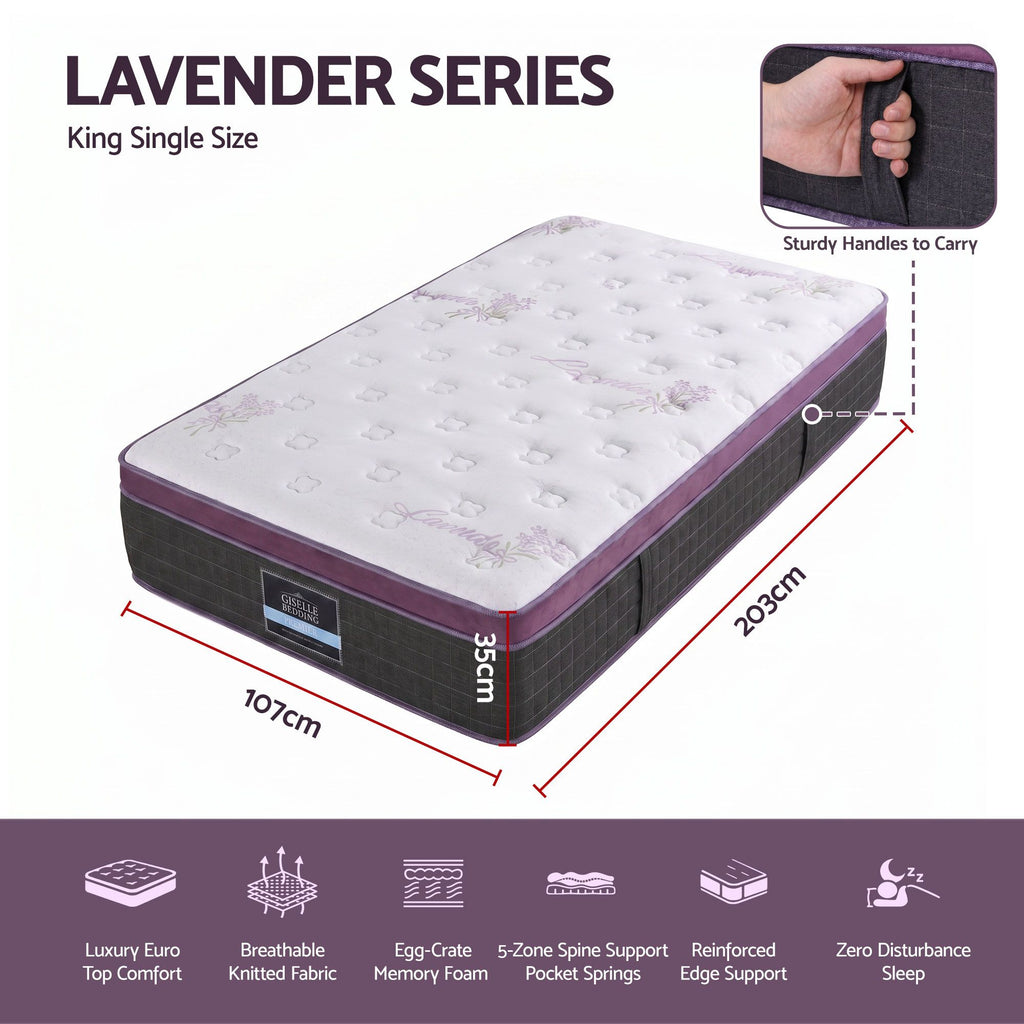 King Single Euro Top Mattress Firm Pocket Spring Edge Support