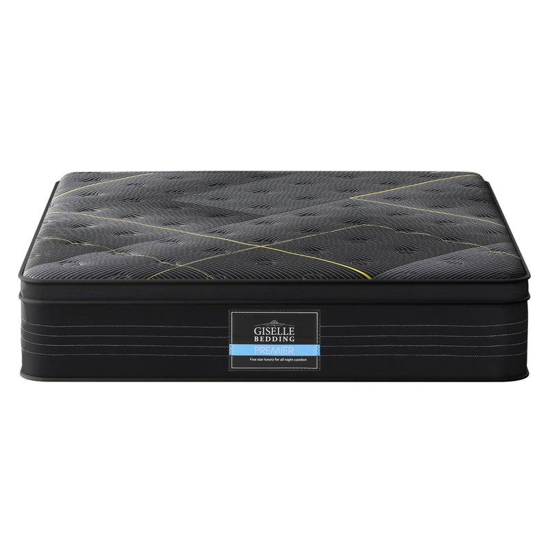 Midnight Series Bamboo Charcoal Euro Top Mattress 35cm Thick - Queen with quilted black cover and subtle stitched design