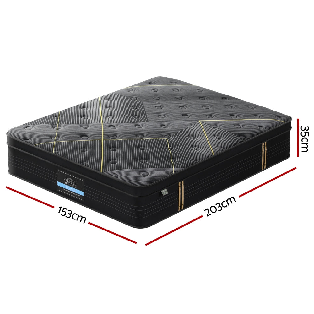Midnight Series Bamboo Charcoal Euro Top Mattress 35cm Thick - Queen with black quilted cover and yellow stitching