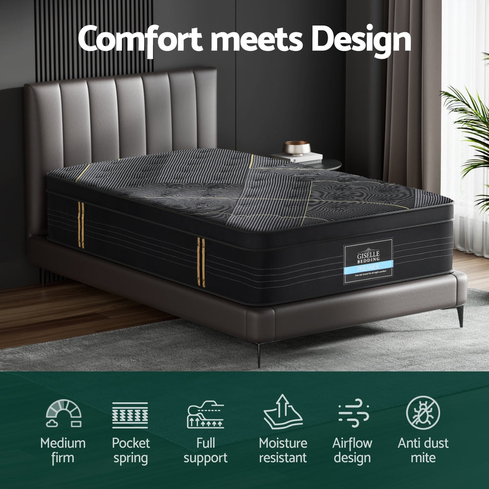 Midnight Series Bamboo Charcoal Euro Top Mattress 35cm Thick - Single