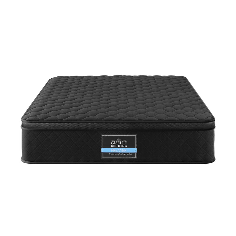 Mattress 34cm 5-Zone Pocket Spring Egg-crate Memory Foam King Single in black with quilted top and branded label centered