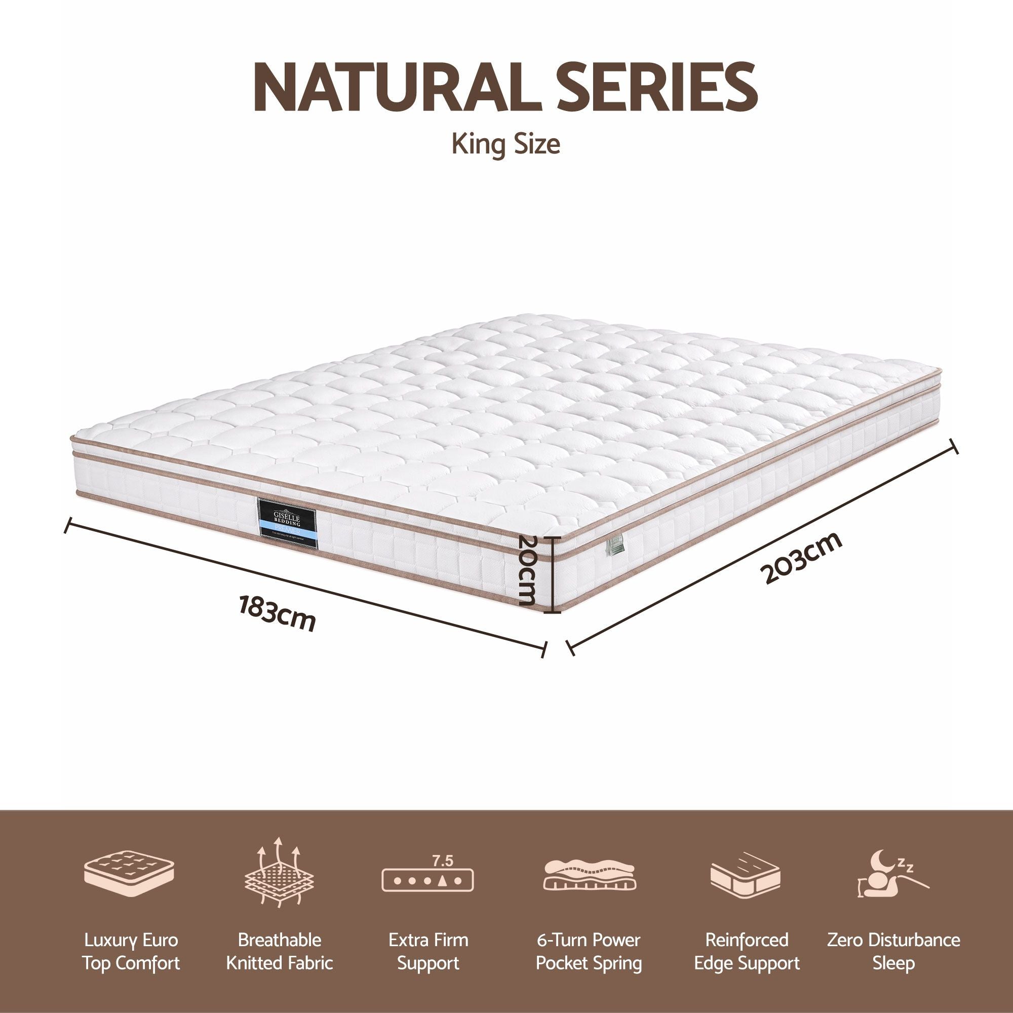 20cm Firm King Mattress Pocket Spring for Bedroom or Guest Room