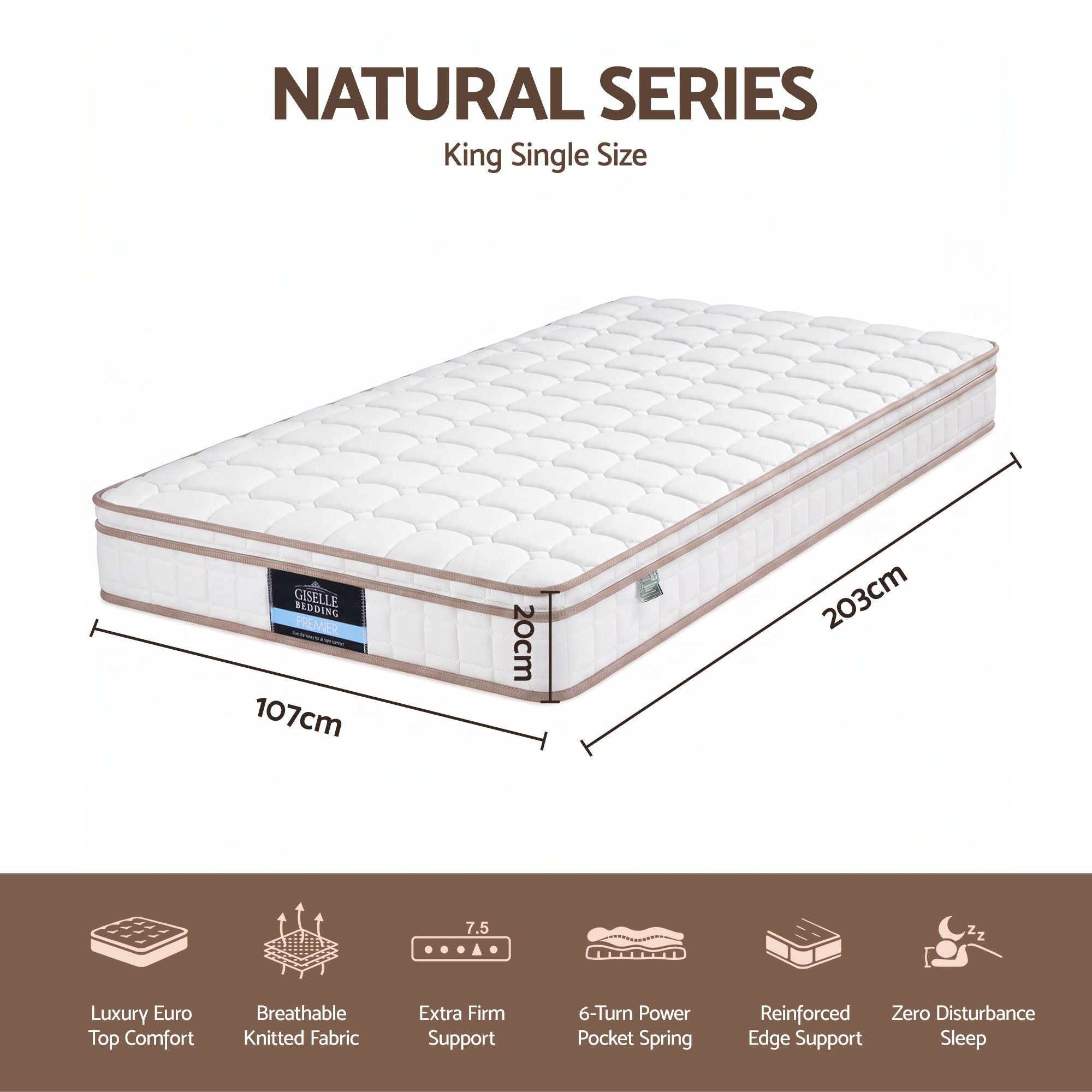 20cm Firm King Single Mattress Pocket Spring for Bedroom or Guest Room