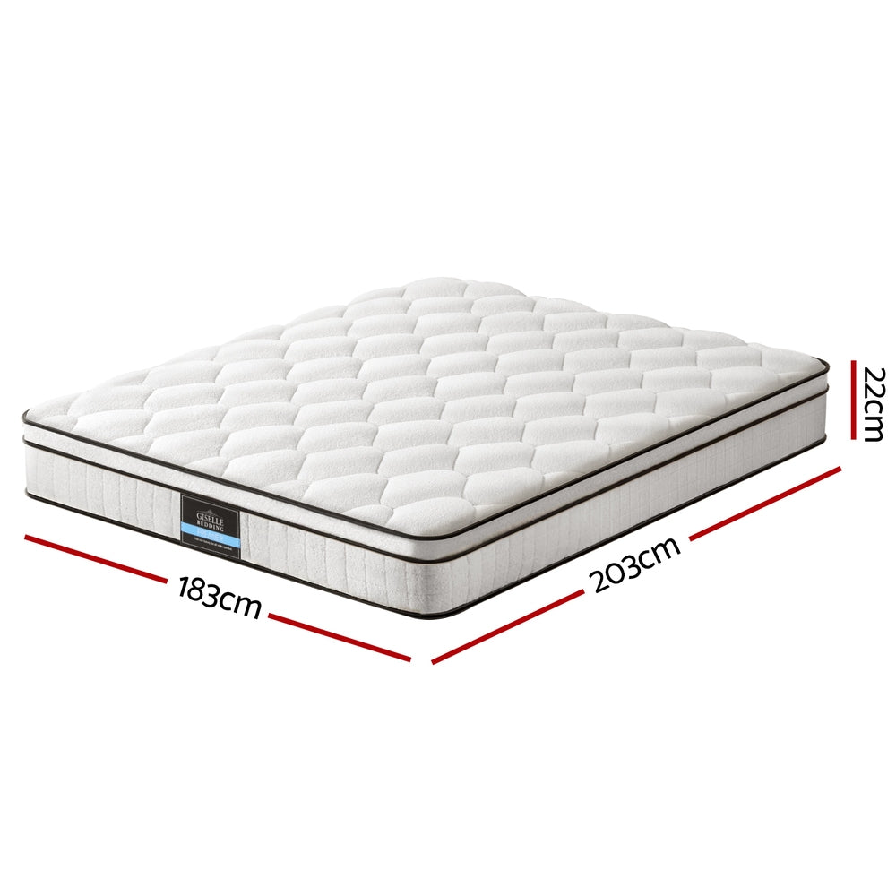 Elysium Series Euro Top Mattress 22cm Thick - King with quilted top and medium firm support, shown with dimensions.