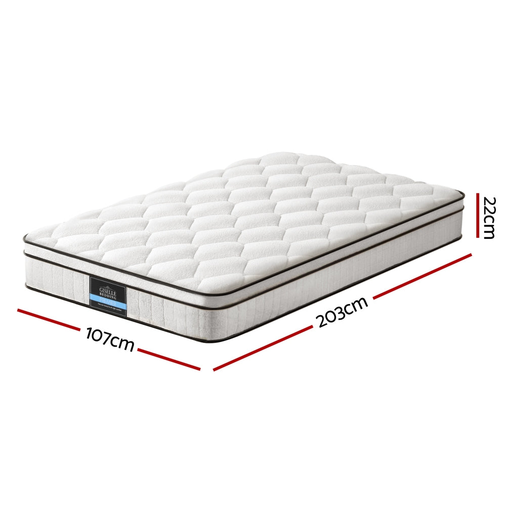 Elysium Series Euro Top Mattress 22cm Thick - King Single with quilted surface and detailed dimensions in cm.