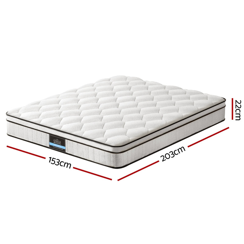 Elysium Series Euro Top Mattress 22cm Thick - Queen with quilted surface and medium firm support shown with size dimensions