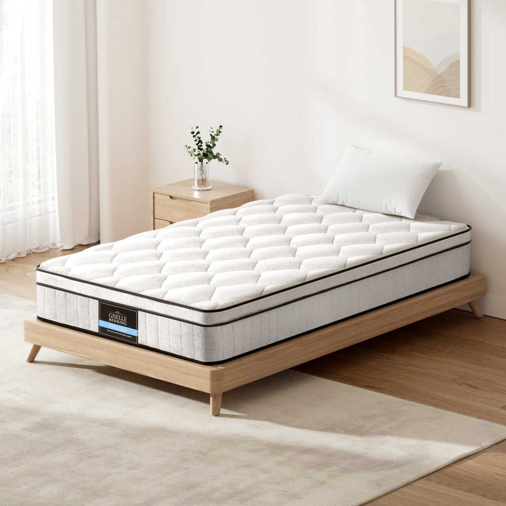 Elysium Series Euro Top Mattress 22cm Thick - Single on wooden bed frame in bright minimalist bedroom setting