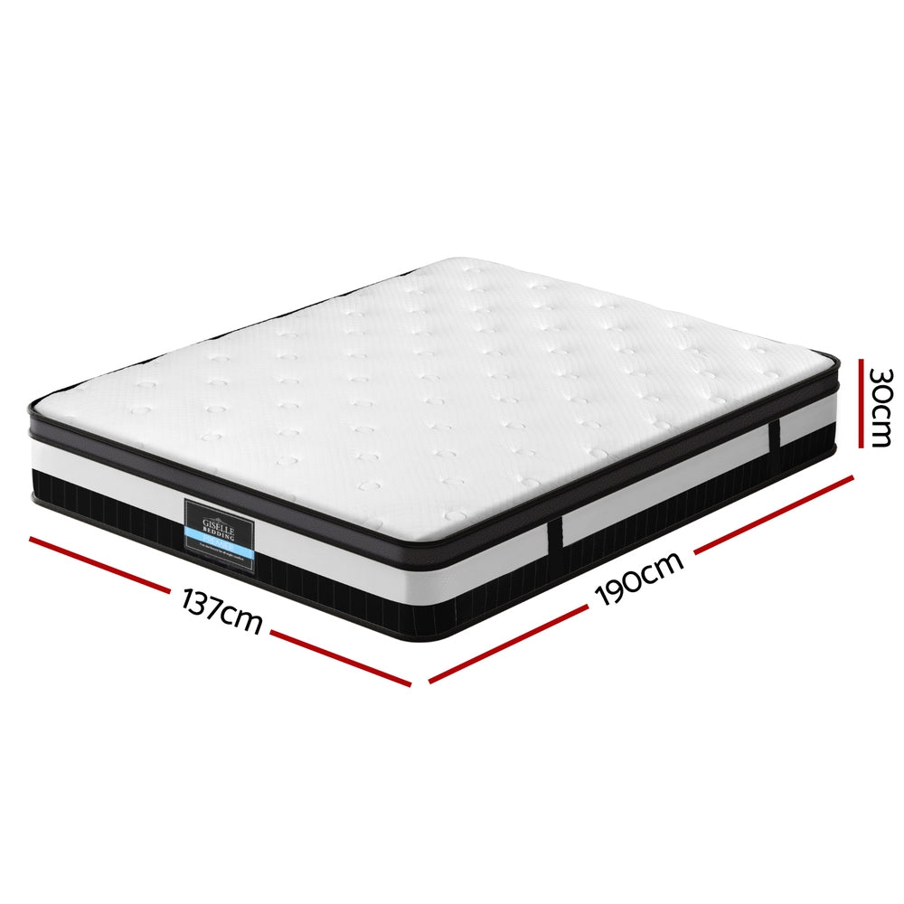 Breeze Euro Top pocket Spring Mattress 30cm Thick - Double with quilted top and black edge detailing on white background