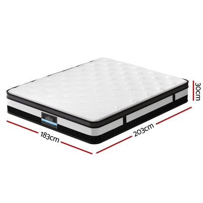 Breeze Euro Top pocket Spring Mattress 30cm Thick - King with black and white fabric, quilted top, and side handles visible