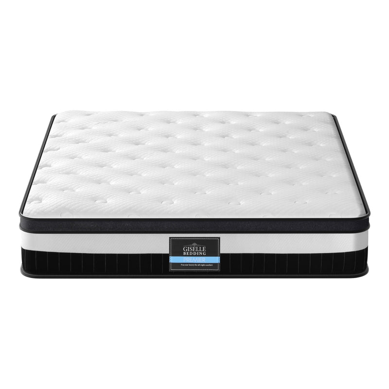 Breeze Euro Top pocket Spring Mattress 30cm Thick - King with white quilted top and black trim, medium-firm support layer