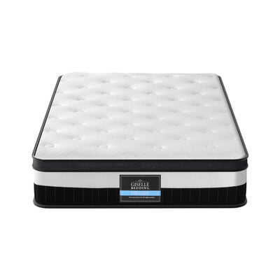 Breeze Euro Top pocket Spring Mattress 30cm Thick - Single with white quilted top and black base on white background