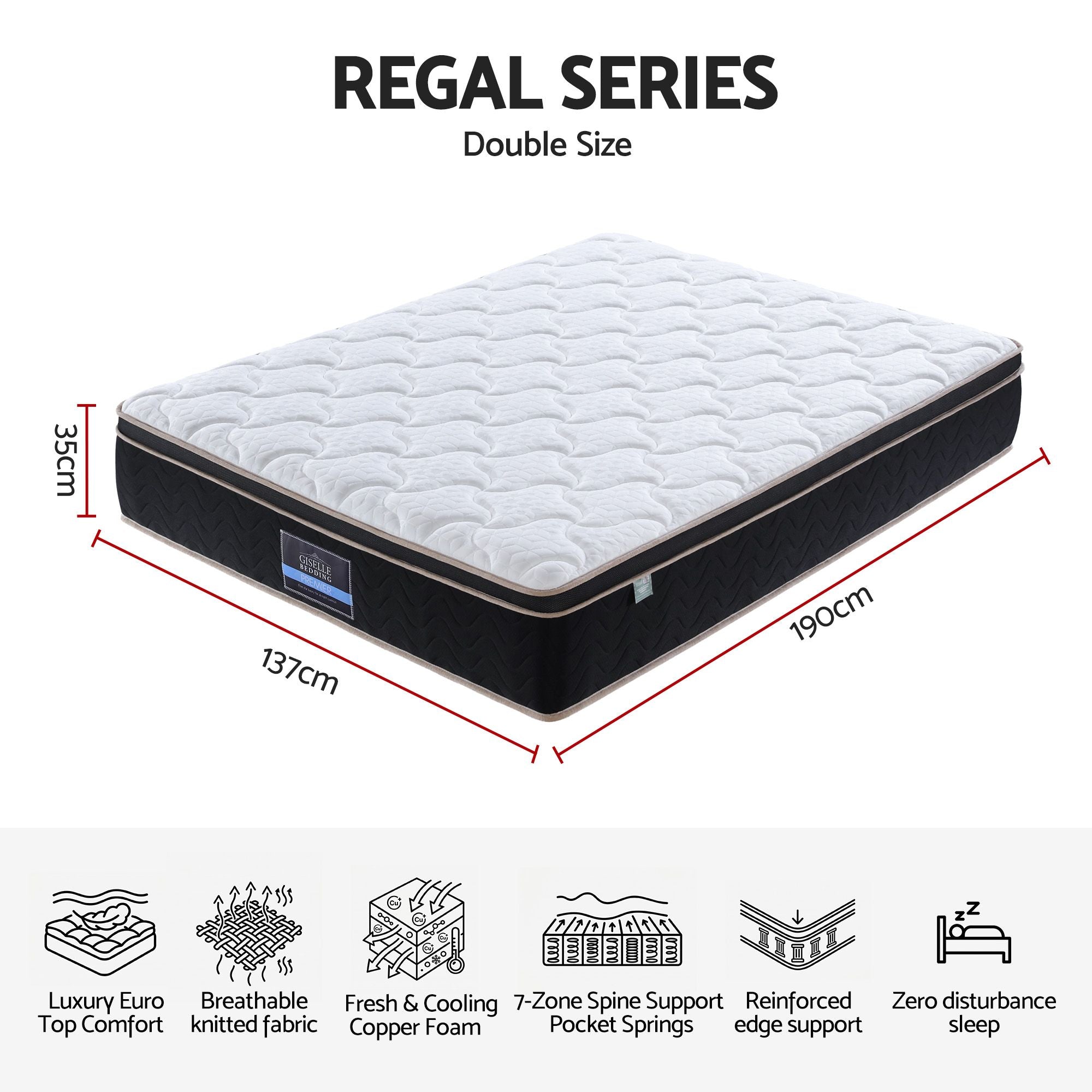 35cm Double Mattress Firm with Copper Memory Foam and Edge Support