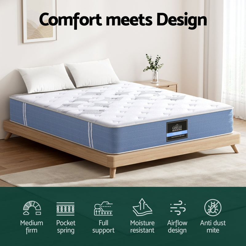 Snow Series Euro Top Bamboo Fibre Mattress 25cm Thick - King on wooden bed frame in bright bedroom setting