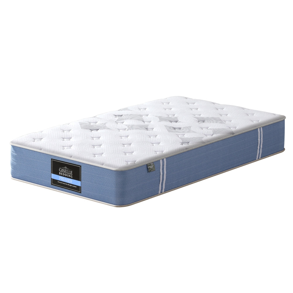 Snow Series Euro Top Bamboo Fibre Mattress 25cm Thick - King Single with quilted white top and blue side panels