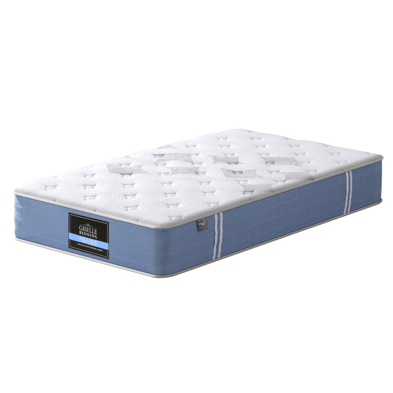 Snow Series Euro Top Bamboo Fibre Mattress 25cm Thick - Single with quilted white top and blue side panels.