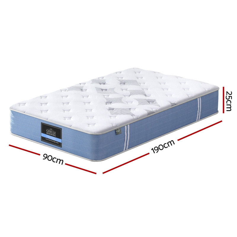 Snow Series Euro Top Bamboo Fibre Mattress 25cm Thick - Single with medium-soft comfort and breathable blue side panel