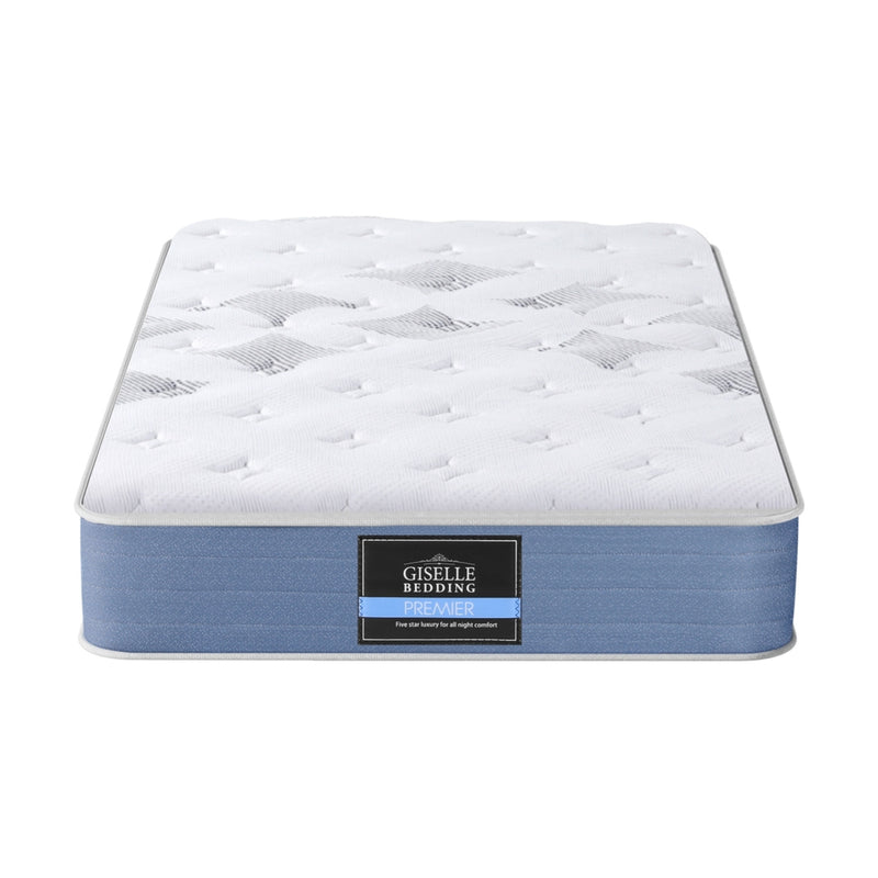 Snow Series Euro Top Bamboo Fibre Mattress 25cm Thick - Single with blue base and quilted white top layer.