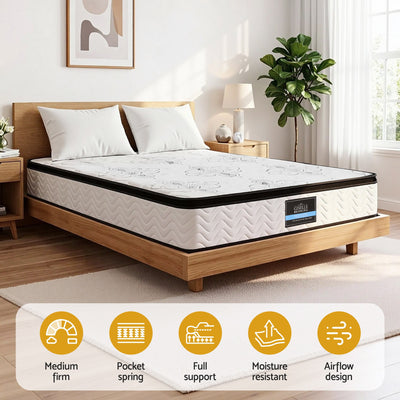 30cm Mattress Pocket Spring Medium Firm Foam Euro Top Queen