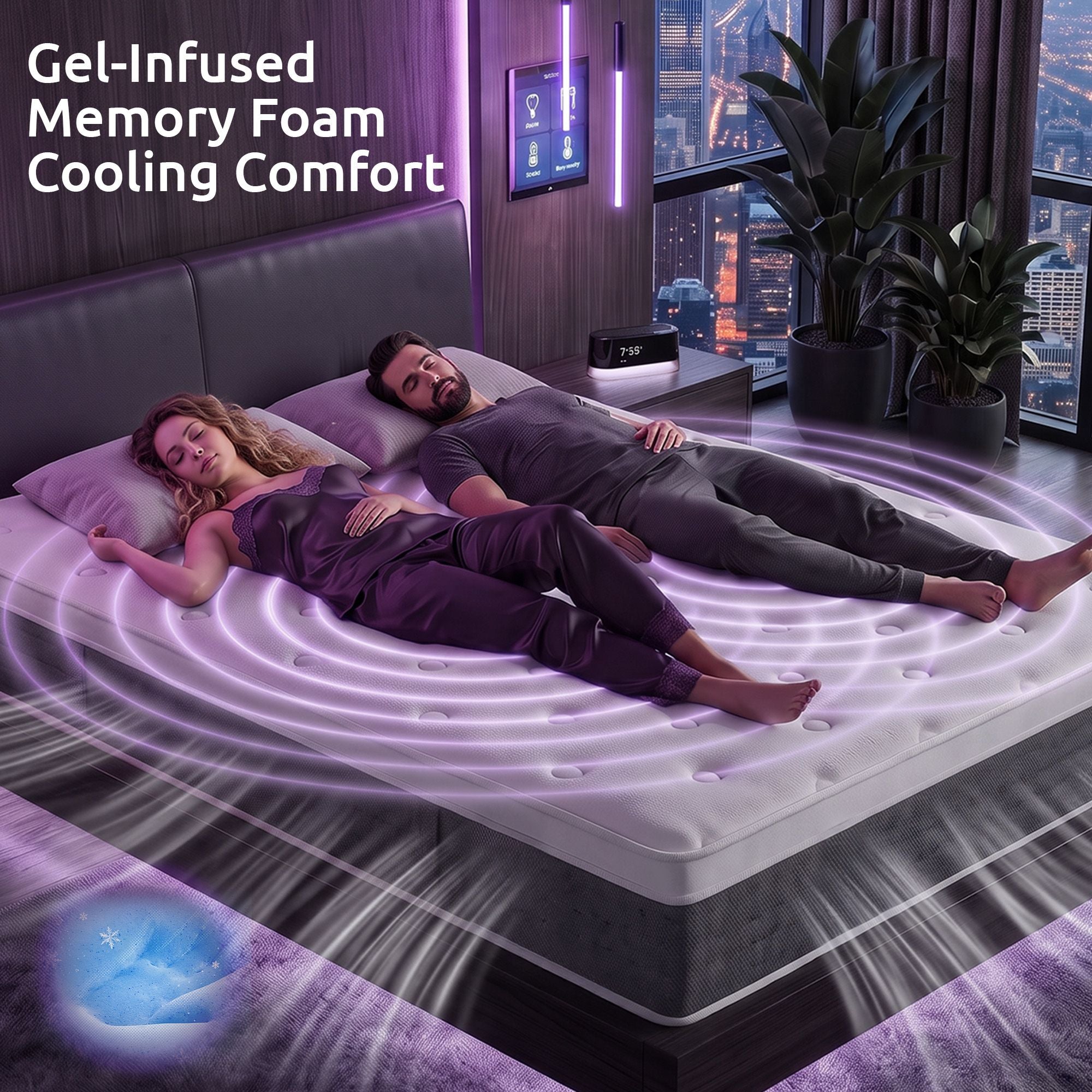 Queen 5-Zone Pocket Spring Mattress with Lumbar Support, Cooling Gel Memory & Egg-Crate Foam, Dual-Row Hardened Edges - White