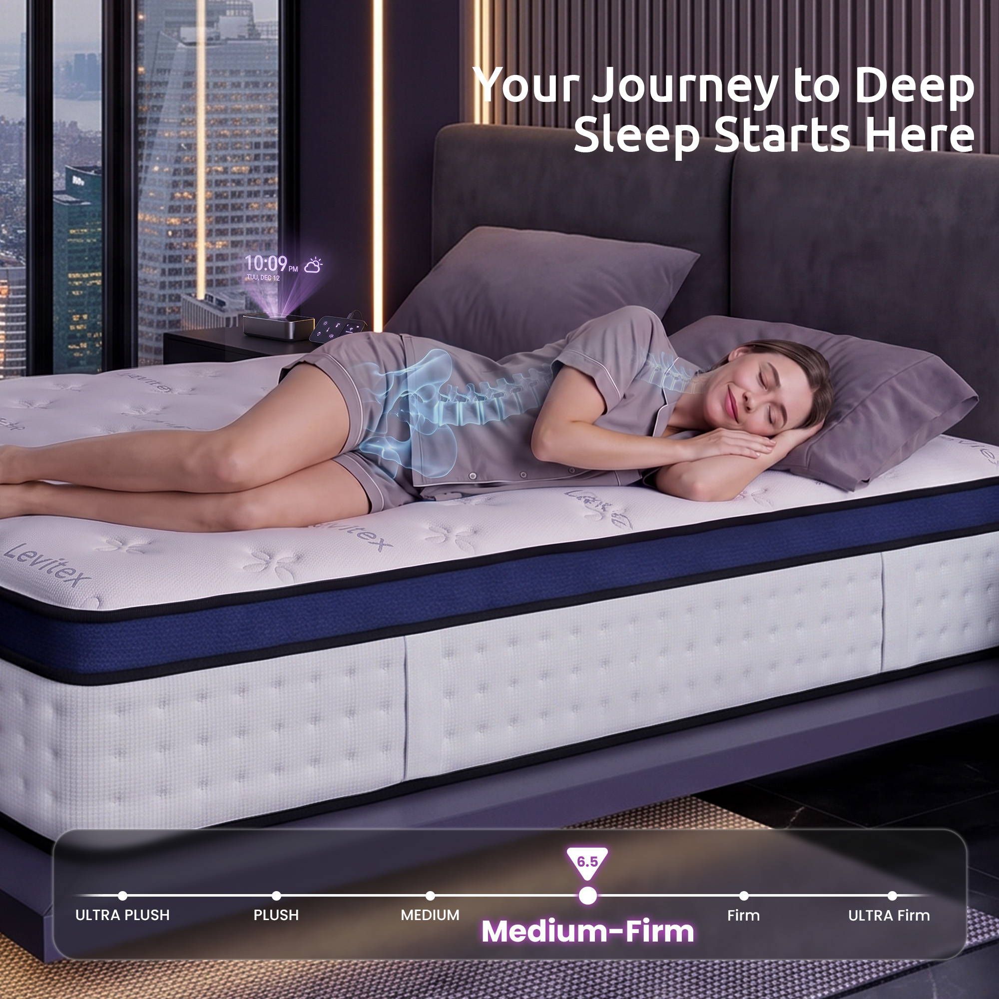 35cm Double Gel Memory Foam Mattress with 7-Zone Pocket Springs and Triple Cooling System - White