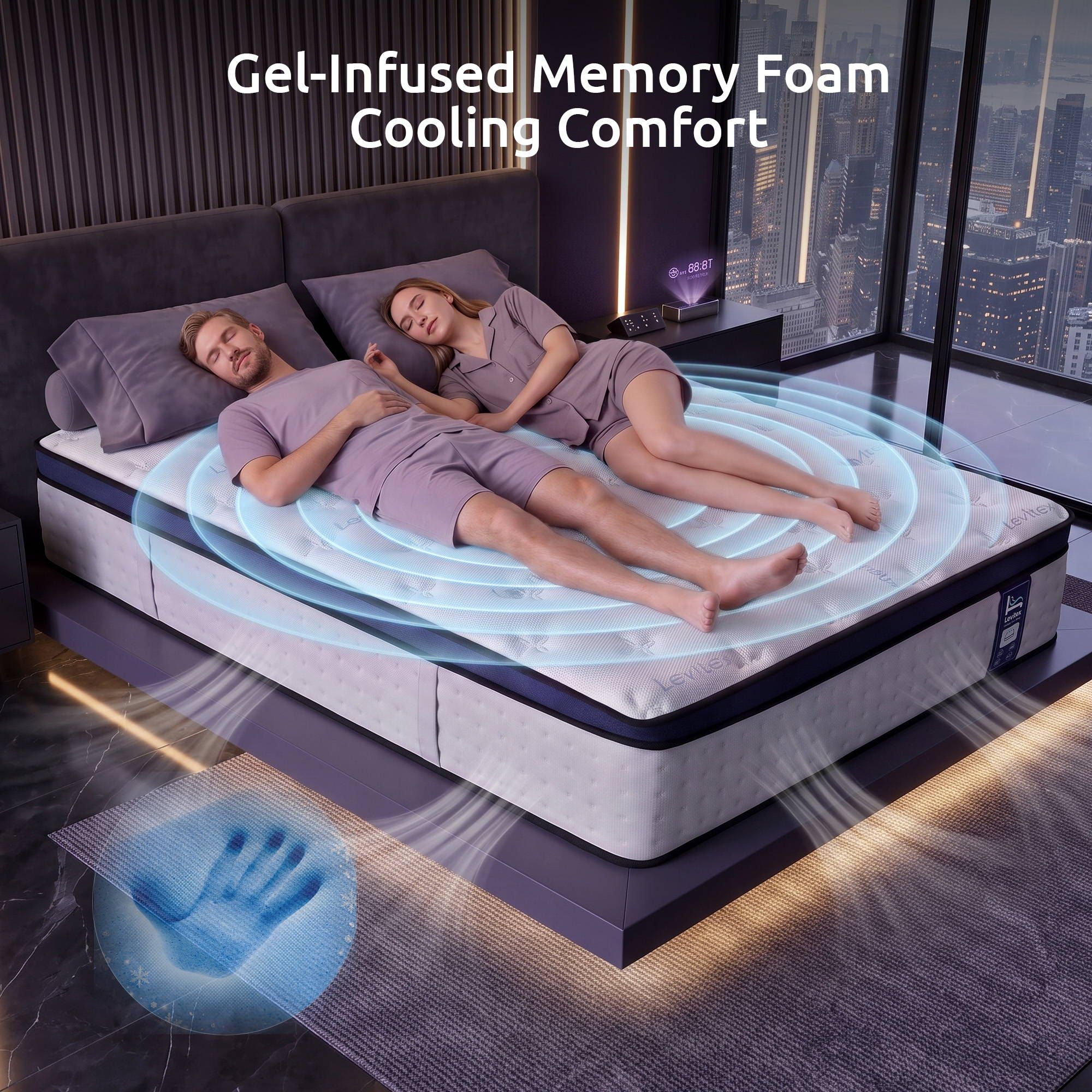 35cm Double Gel Memory Foam Mattress with 7-Zone Pocket Springs and Triple Cooling System - White