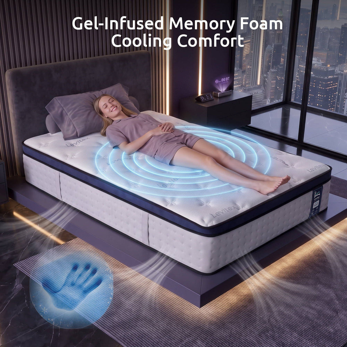 35CM King Single Gel Memory Foam Mattress with 7-Zone Pocket Springs and Triple Cooling System - White