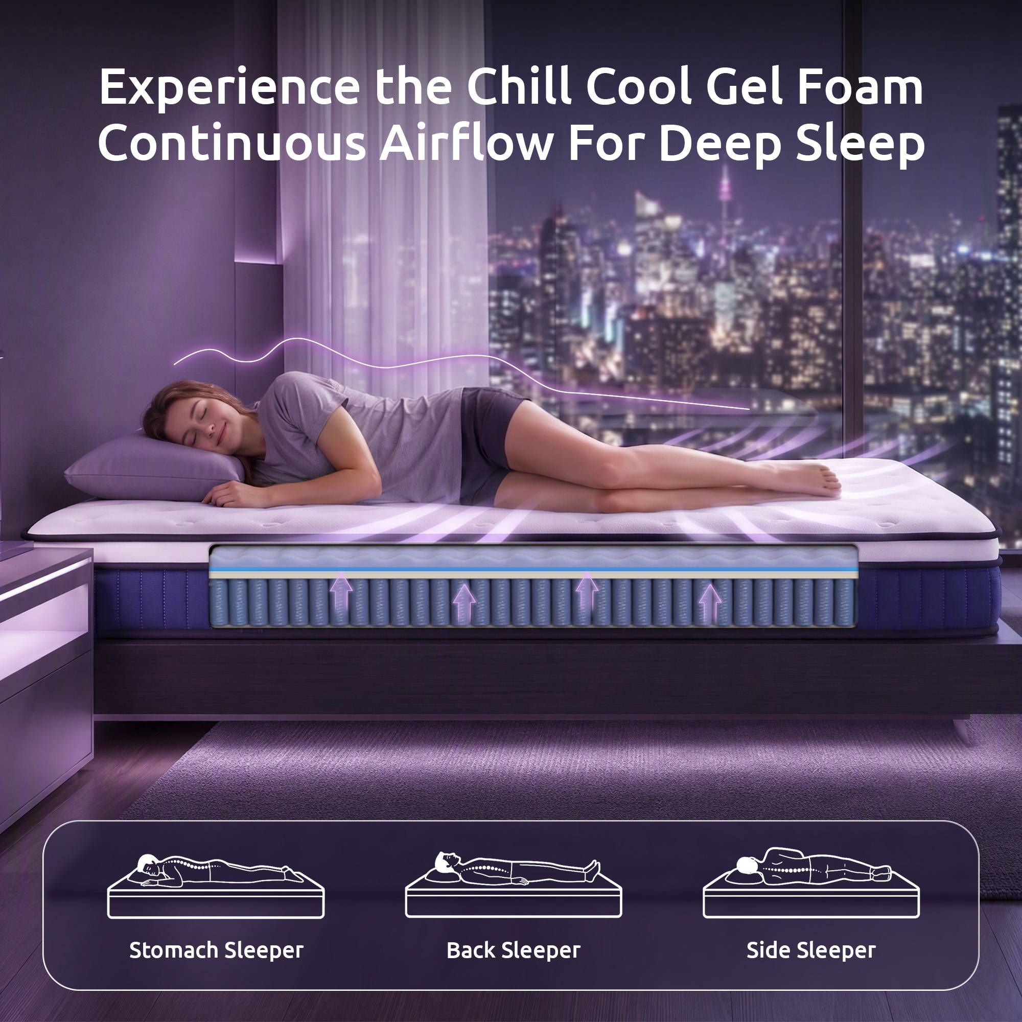 Double Mattress 23cm Pocket Spring Cooling Gel Foam Medium-Firm Support - White