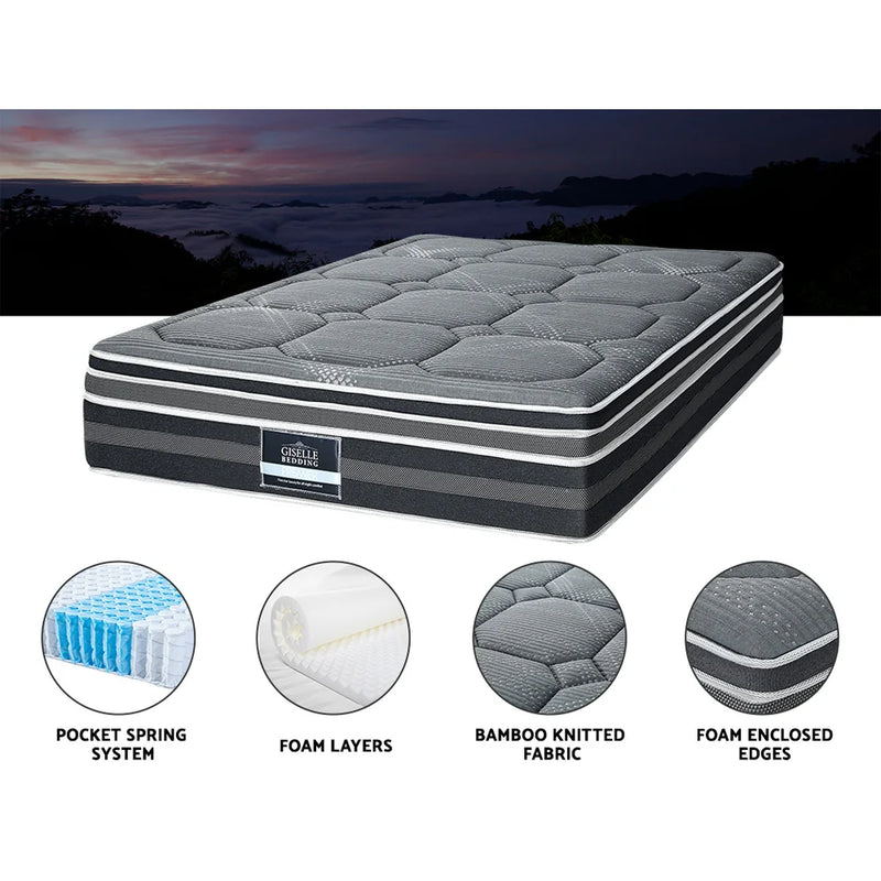 Queen Comfort Package | Platinum Series Dual Euro Top Mattress (Medium Firm) with foam layers and bamboo knitted fabric features