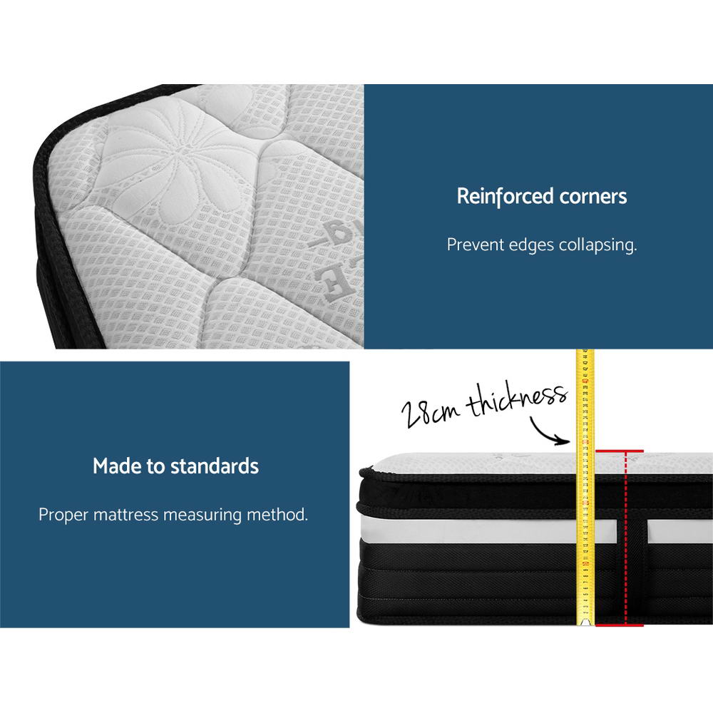 Extra Firm Regine Series Euro Top Mattress 28CM Thick - King showing reinforced corners and 28cm thickness measurement