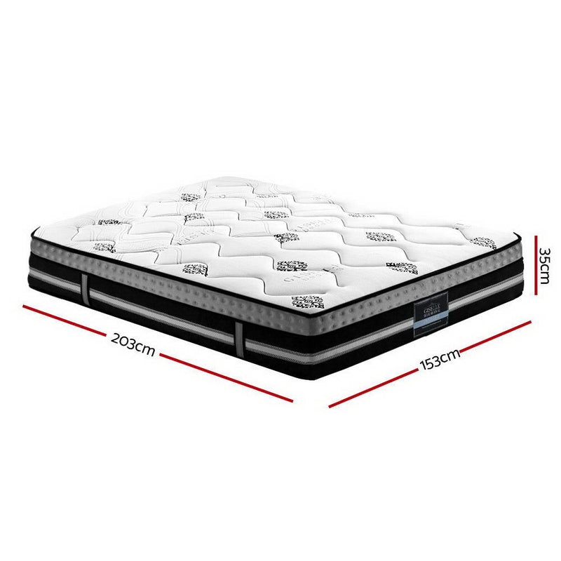 Galaxy Euro Top Cool Gel Pocket Spring Mattress 35cm Thick - Queen with quilted top and side handles shown with dimensions