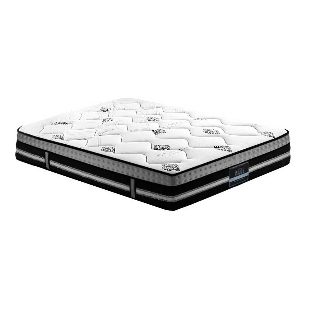 Galaxy Euro Top Cool Gel Pocket Spring Mattress 35cm Thick - Queen with quilted top and black side panels, angled view on white background