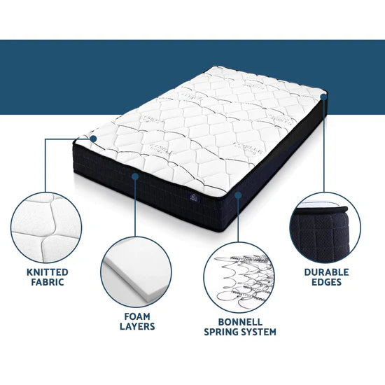 Single Package | Elmore LED Bed Frame Grey & Glay Bonnell Spring Mattress (Medium Firm)
