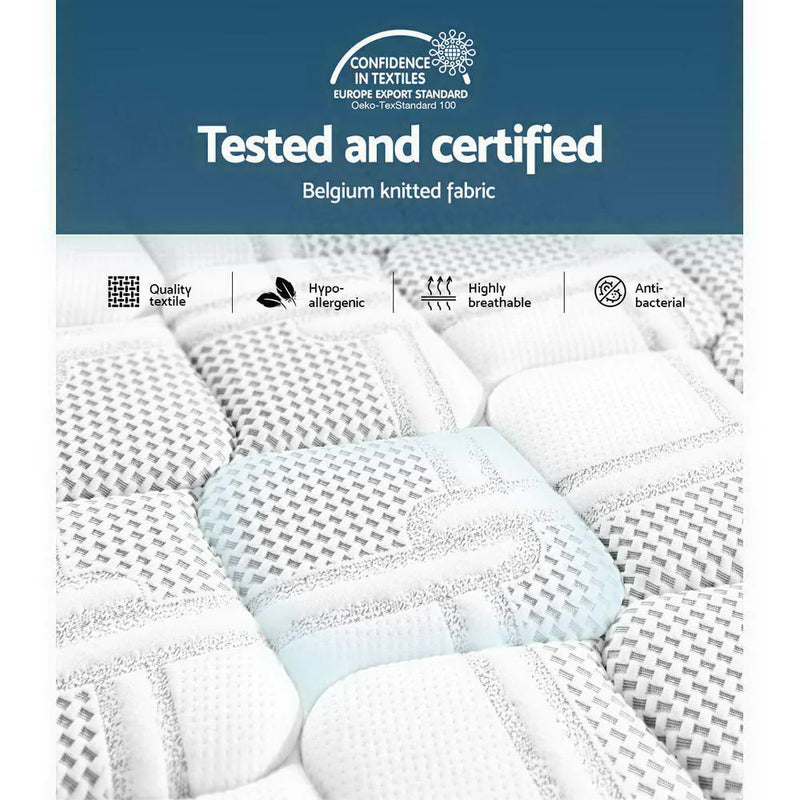 Close-up of King Comfort Package | Luna Series Euro Top Mattress (Medium Firm), Deluxe Pillowtop Topper with breathable, hypoallergenic Belgium knitted fabric