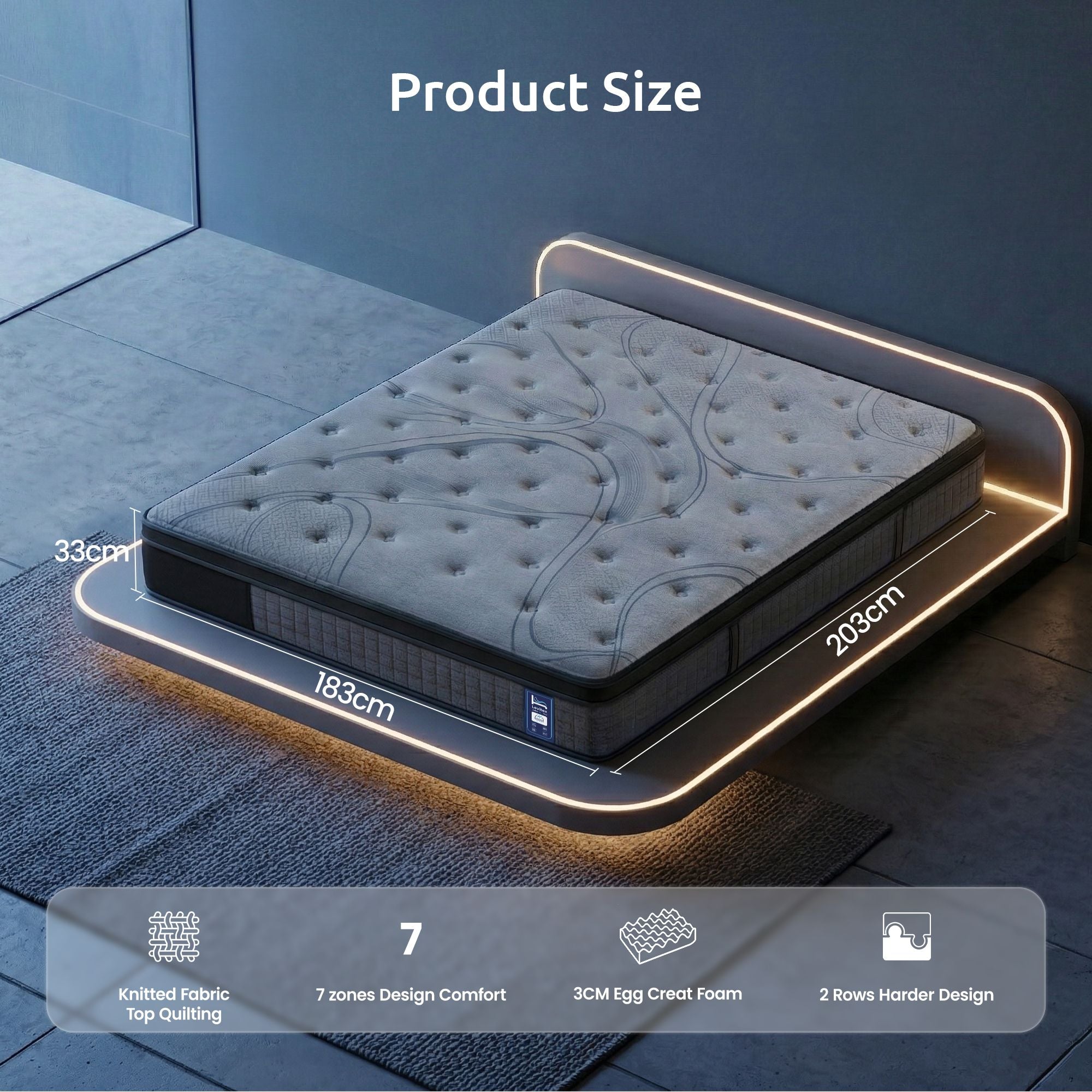 33 cm Mattress 8.0 Extra Firm 7-Zone Pocket Spring Mattress with Dual-Row Edge Support & Breathable Knit Cover King