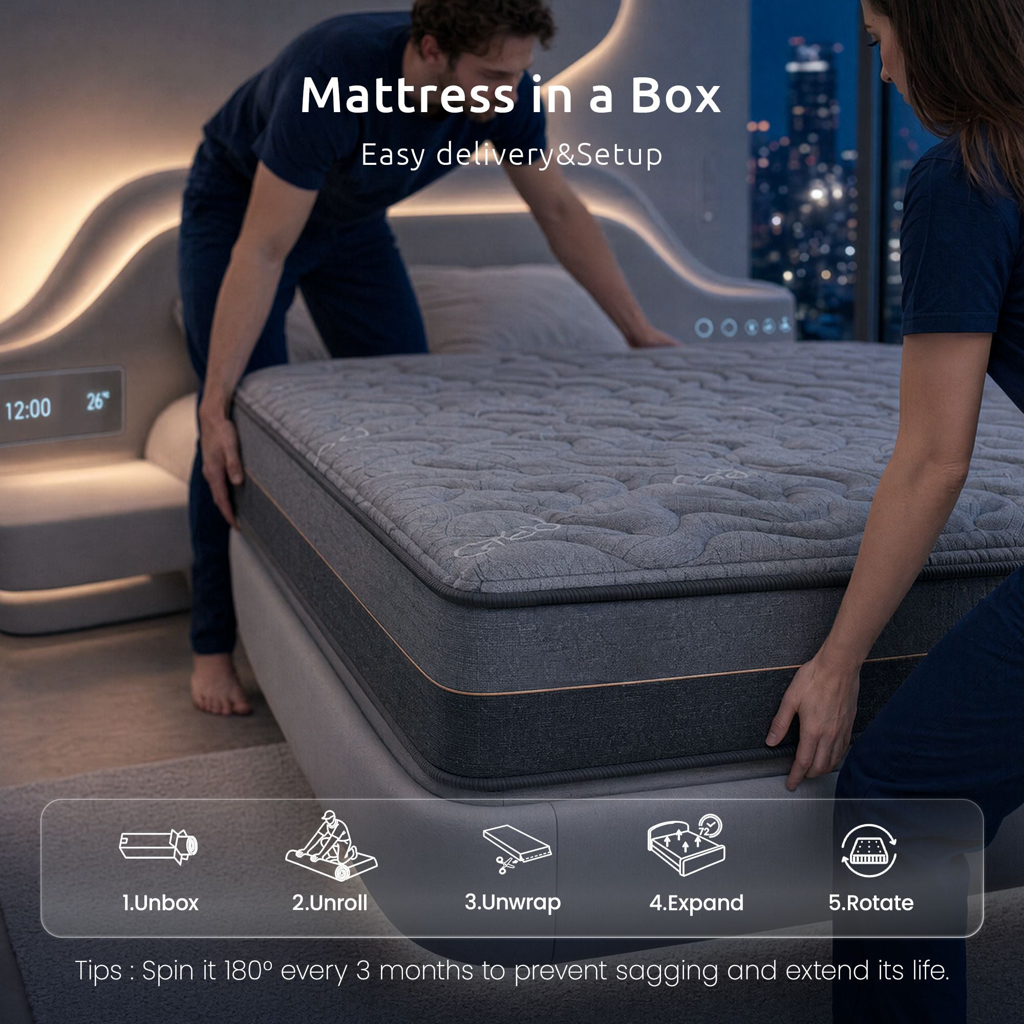 King Mattress 25 cm Hybrid Pocket Spring with 4cm Egg Crate Foam for Deep Sleep Bamboo Charcoal Fabric