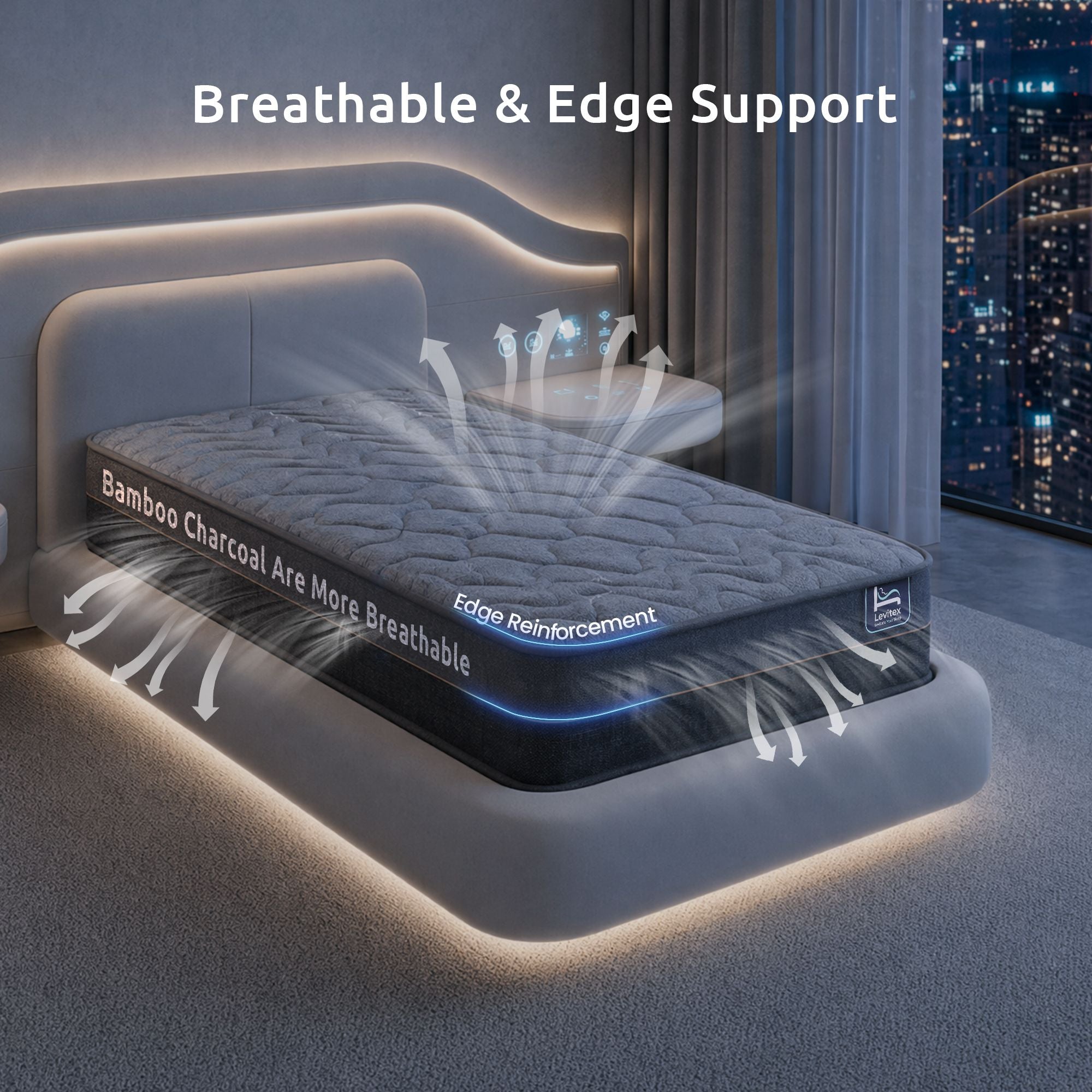King Single Mattress 25 cm Hybrid Pocket Spring with 4cm Egg Crate Foam for Deep Sleep Bamboo Charcoal Fabric