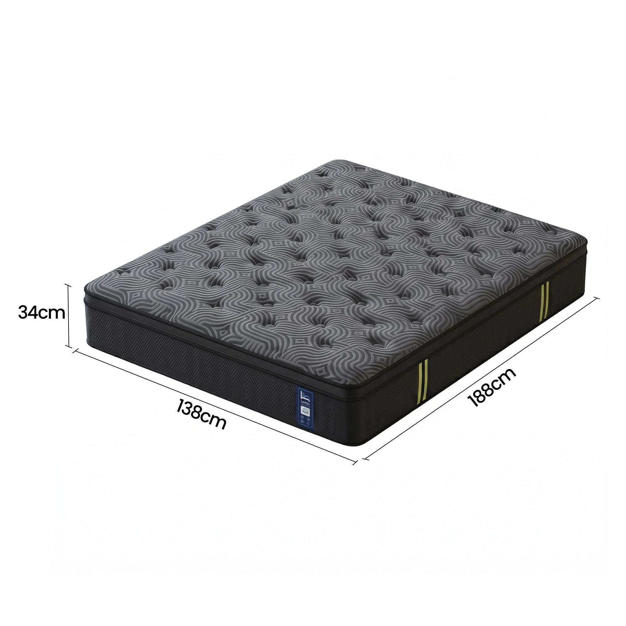 34 cm Double Pocket Spring Hybrid Mattress with 5-Zone Pressure Relief & Reinforced Edge Support - Grey