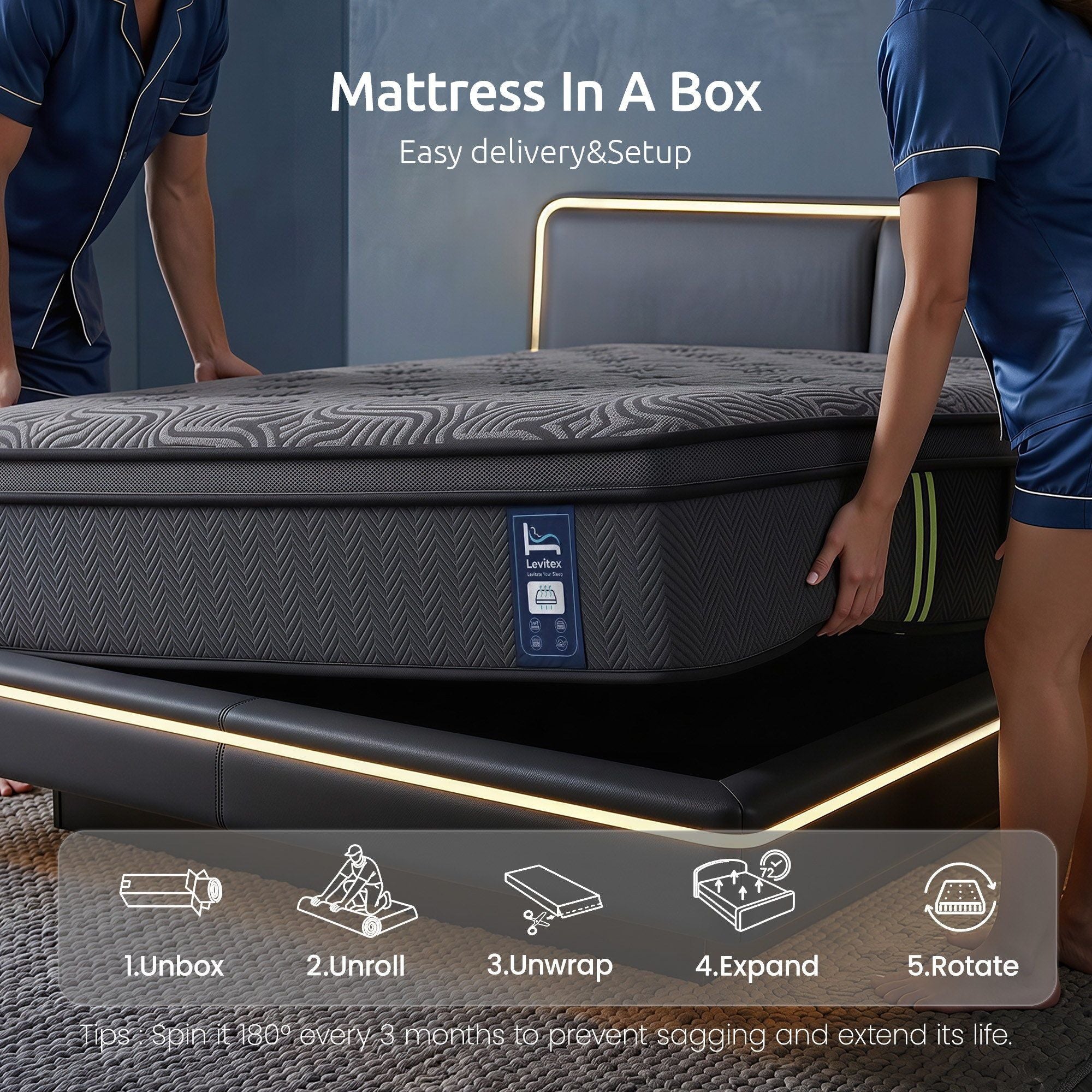 34 cm Double Pocket Spring Hybrid Mattress with 5-Zone Pressure Relief & Reinforced Edge Support - Grey