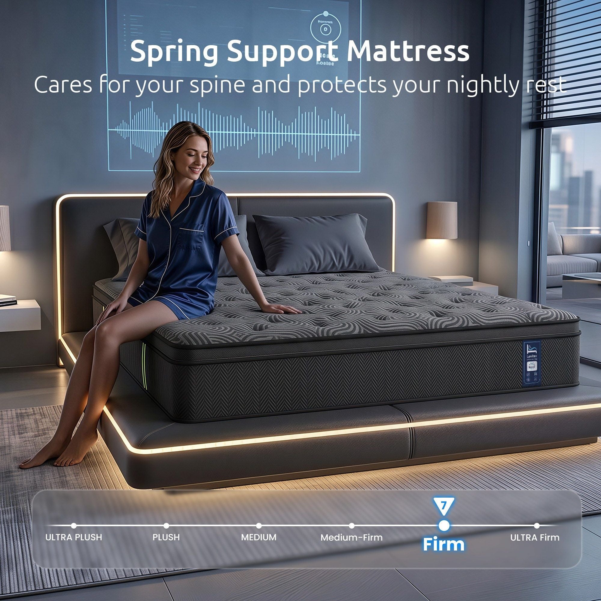 34 cm Queen Pocket Spring Hybrid Mattress with 5-Zone Pressure Relief & Reinforced Edge Support - Grey