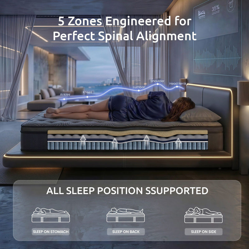 34 cm Pocket Spring Mattress with Reinforced Edge Support & 5-Zone Pressure Relief Breathable Gel Memory Foam Hybrid Mattress for Back Pain Single-7