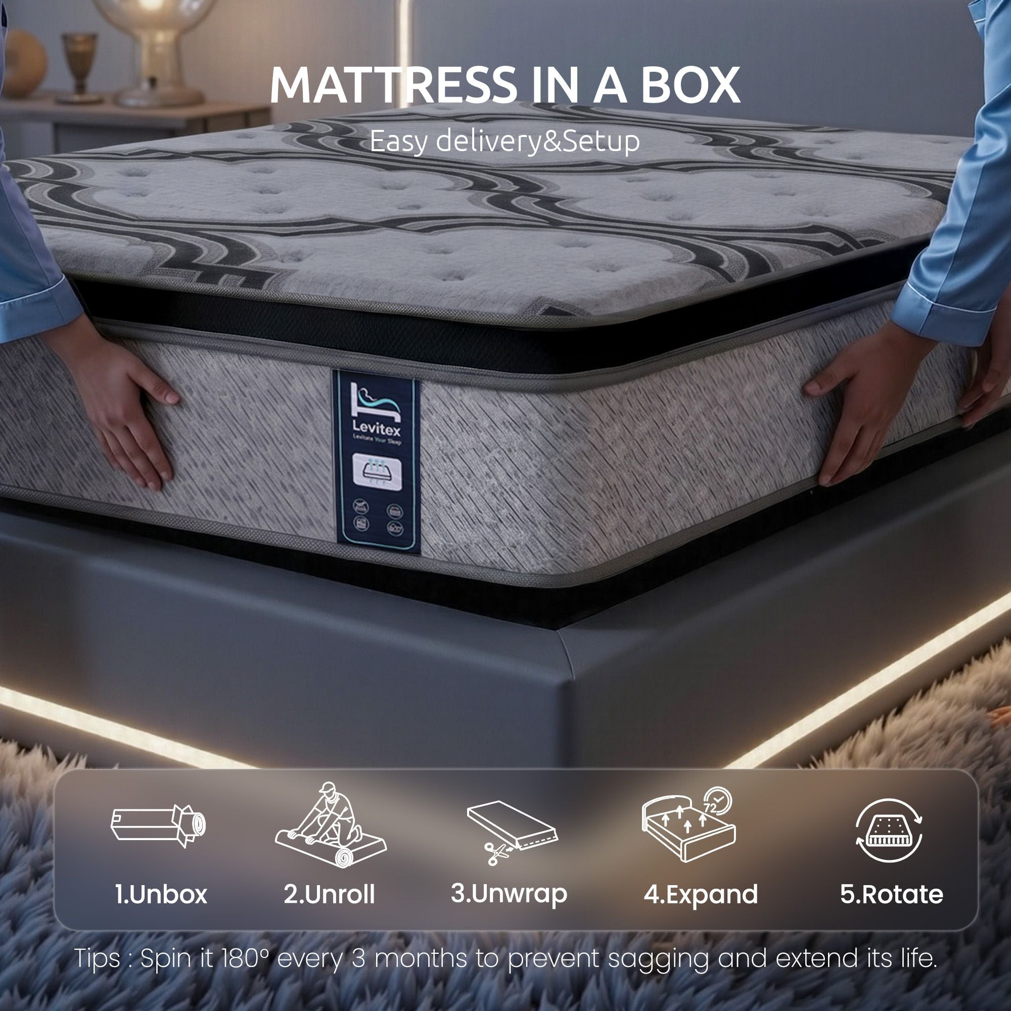 5-Zone Pocket Spring Mattress with Latex & Memory Foam 7.5 Firm Hybrid Mattress for Extra Lumbar & Shoulder Support 34 cm Thickness King