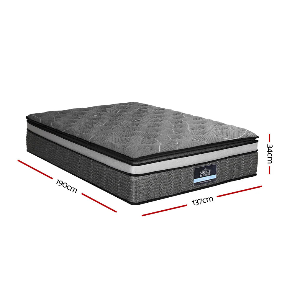 Double Comfort Package | Camille Series Pocket Spring Mattress (Medium Firm), Deluxe Pillowtop Topper with gray quilted surface and border