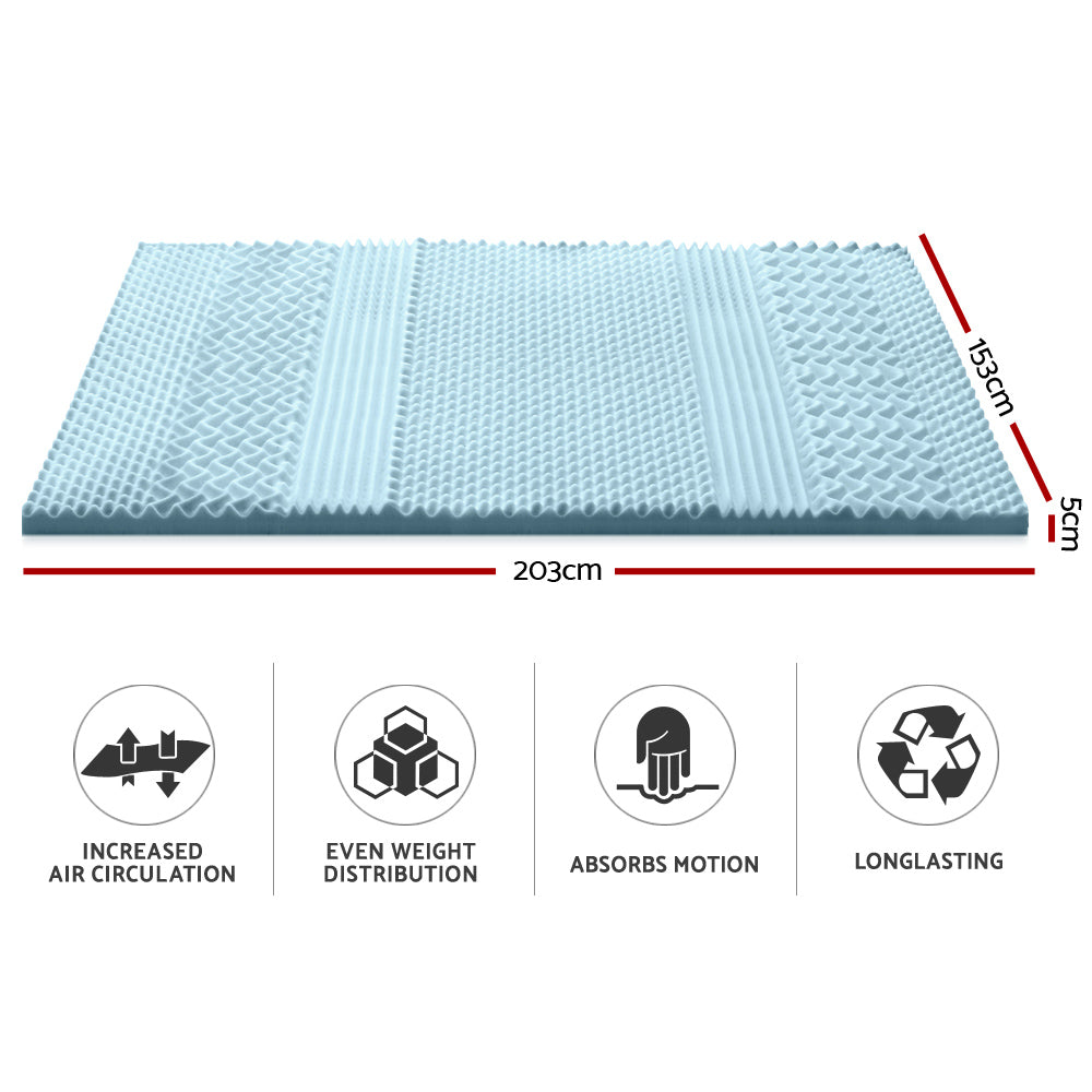Cool Gel 7-zone Memory Foam Mattress Topper w/Bamboo Cover 5cm - Queen