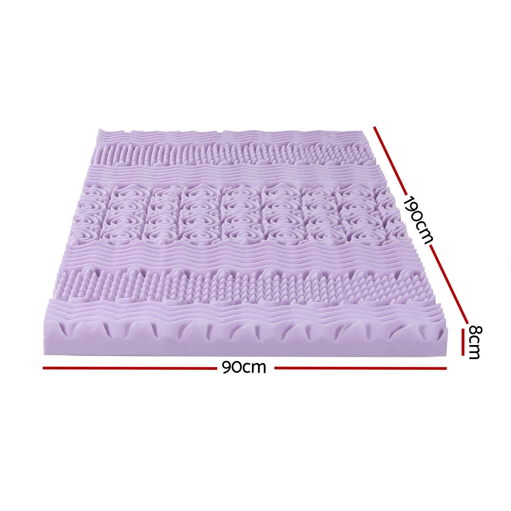 8cm Memory Foam Mattress Topper Lavender Infused Bamboo Cover 7-Zone Single