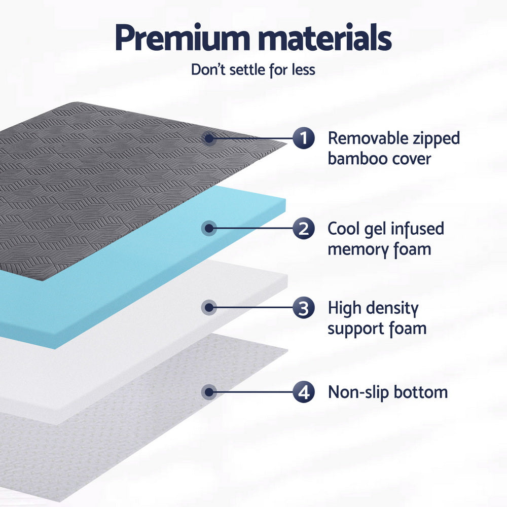 8cm Memory Foam Mattress Topper Gel Dual Layer Foam Bamboo King Single