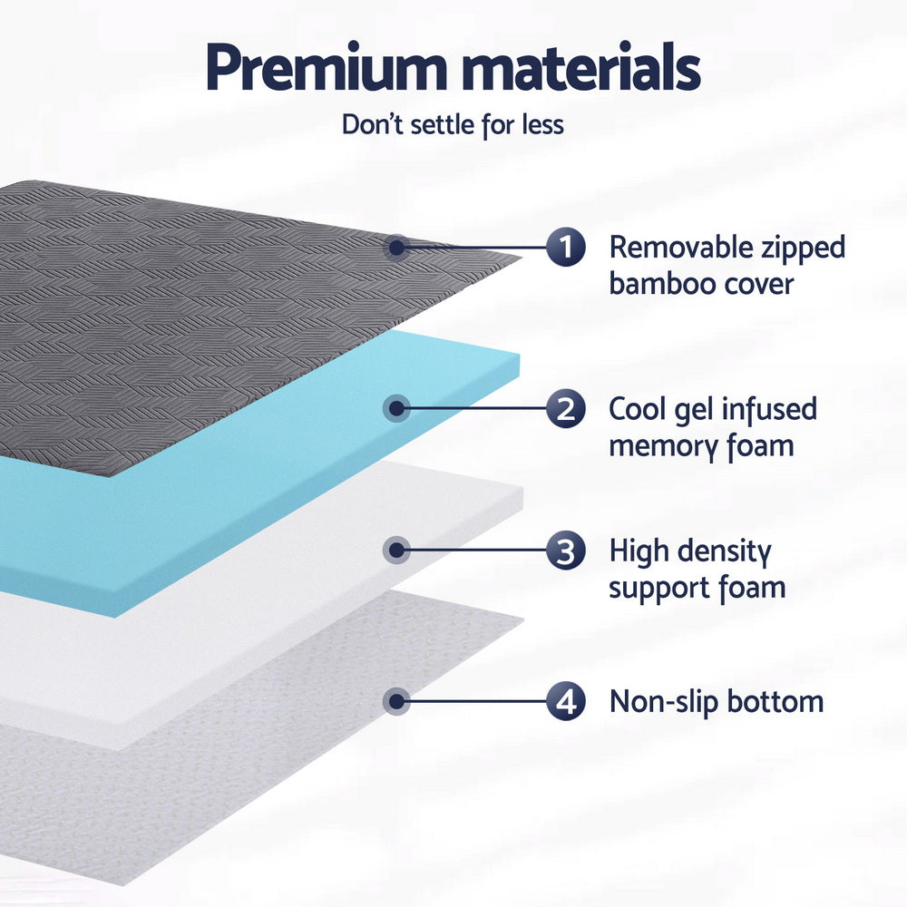 8cm Memory Foam Mattress Topper Gel Dual Layer Foam Bamboo Queen