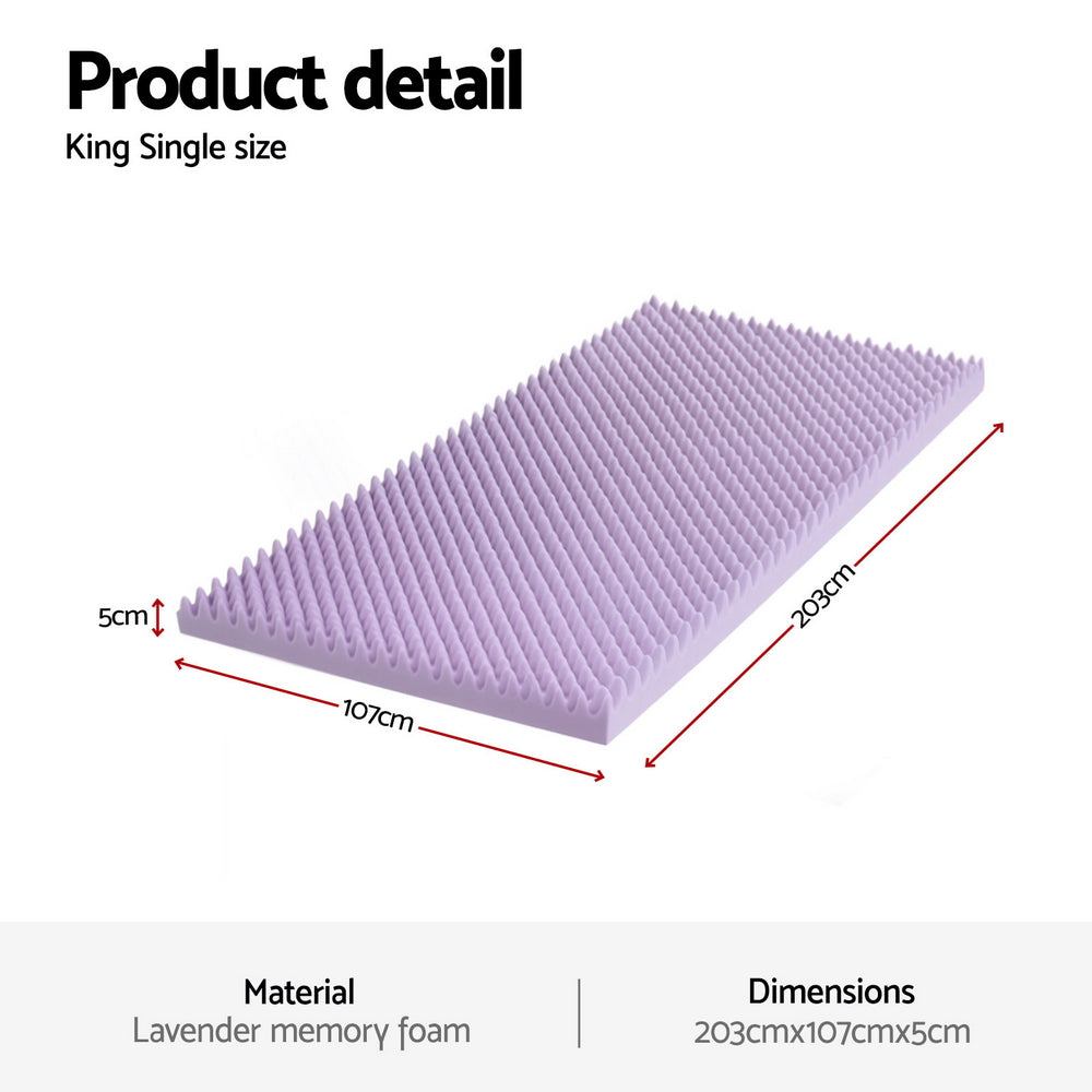 5cm Memory Foam Mattress Topper Lavender Infused Egg Crate King Single