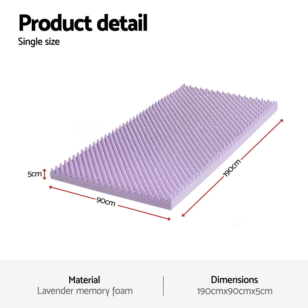 5cm Memory Foam Mattress Topper Lavender Infused Egg Crate Pad Mat Single with breathable lavender foam and 190x90cm size