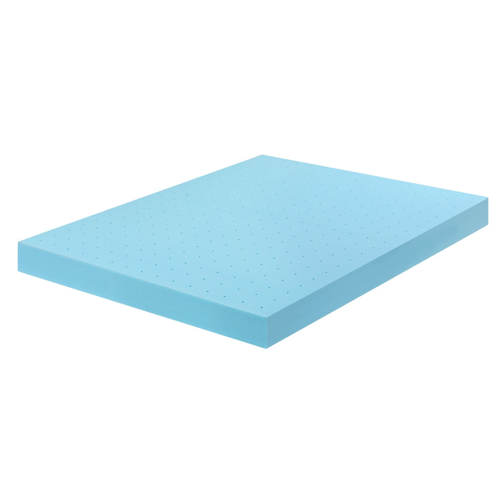 12cm Memory Foam Mattress Topper Ventilated Cool Gel Bamboo Cover King in blue with laser-cut ventilation holes on white background